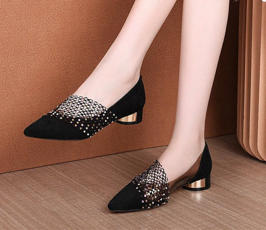 

Spring Summer Mesh Women Pumps 2020 Transparent Low Heels Pointed Toe Slip-on Pumps Sexy Heels Single Shoes Women Shoes Mujer