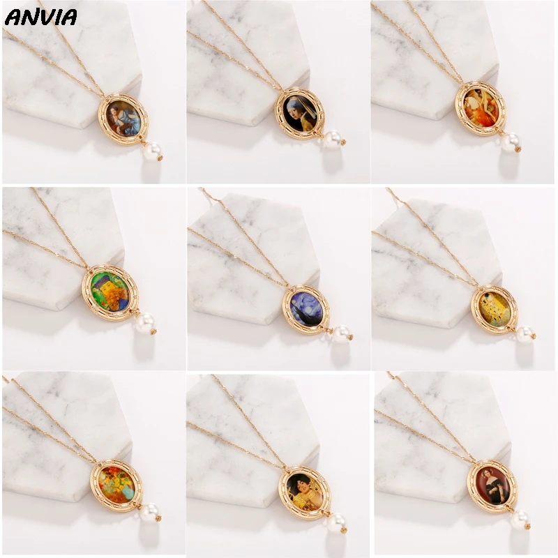 Винтажное длинное ожерелье для женщин с изображением Ван Гога масляной живописи