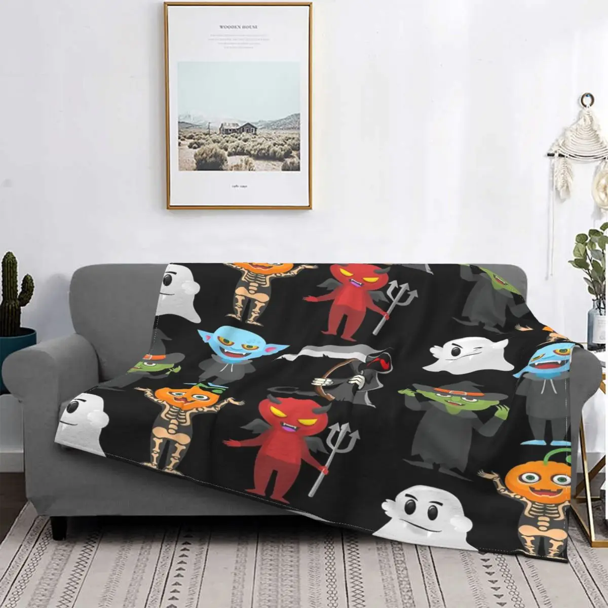 

Manta con patrón de disfraz de Halloween, colcha a cuadros para cama, manta Kawaii, colcha de verano 150