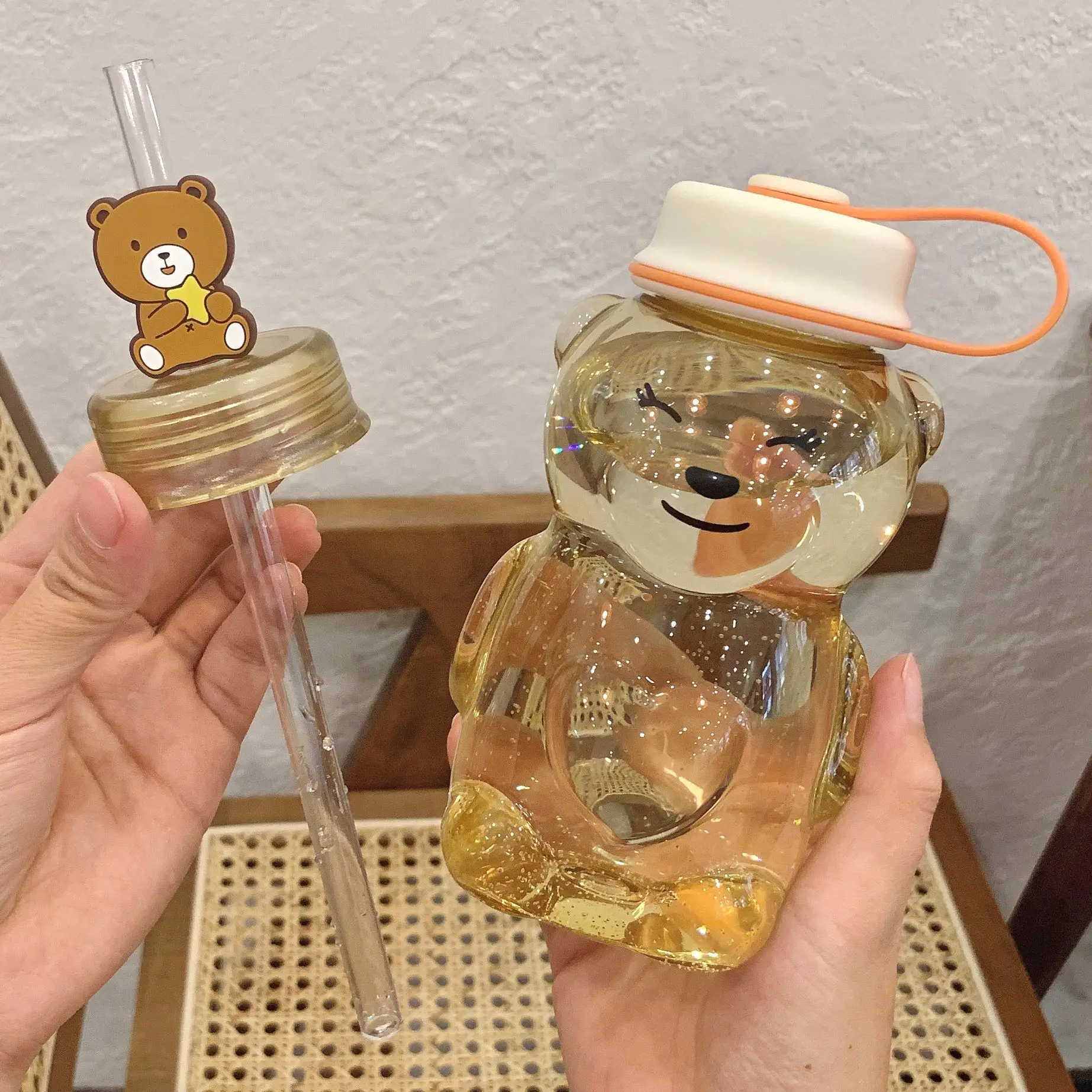 

430ML Glass Mug Cute Bears Straws Children's Mini Fresh Transparent Cool Shape