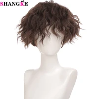 shangke synthetic short curly hair wigs for men boy costume cosplay party natural black heat resistant fake hair