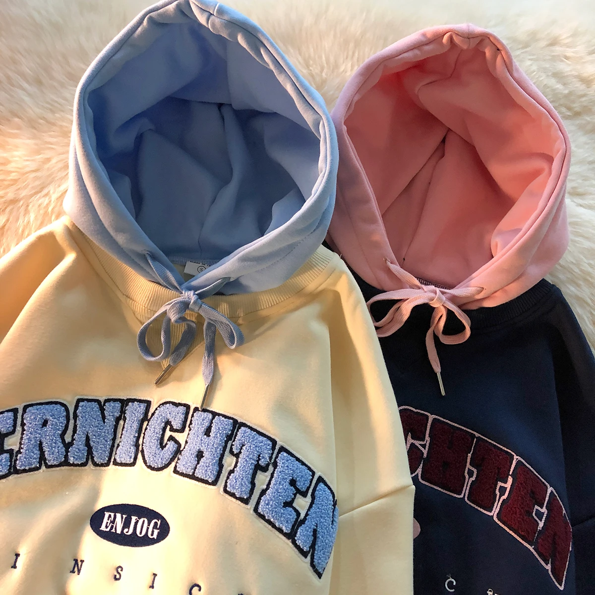 

Vintage Dark Blue Letter Embroidery Patchwork Hoodies Sweatshirt Women Long Sleeve Tops Plus Size Fashion Teens Clothes Harajuku