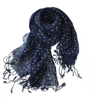 spring and autumn new navy small floral scarf thin print shawl japanese pure linen scarf women summer shade