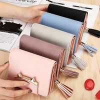 fashion buckle clutch bag for women casual short leather wallet ladies girls tassel zipper purses money coin credit card holder