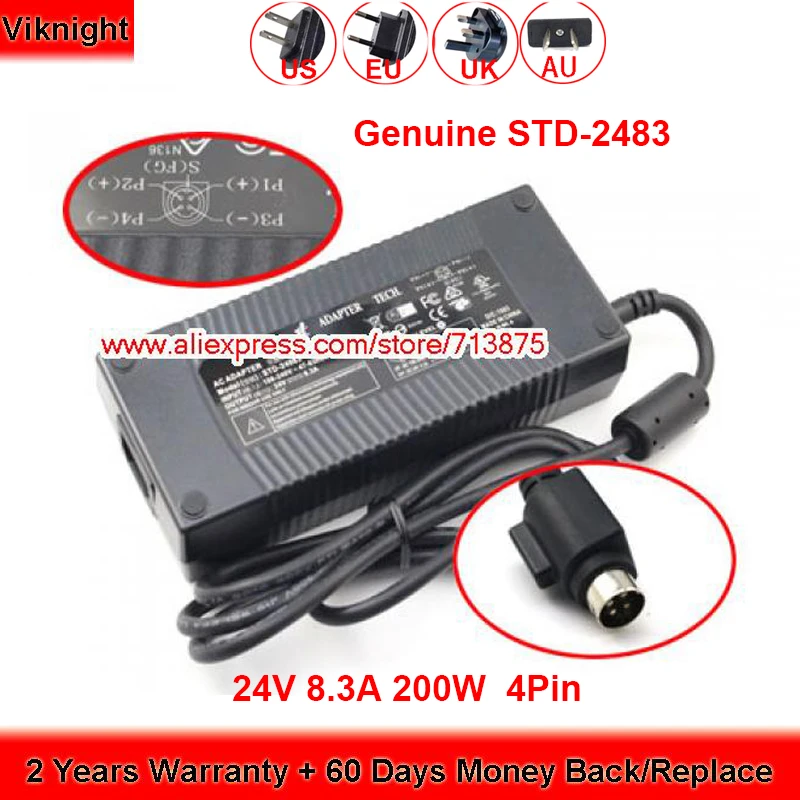 Genuine STD-2483 24V 8.3A AC Adapter 200W Charger STD-24083 Round with 4 Pin Power Supply