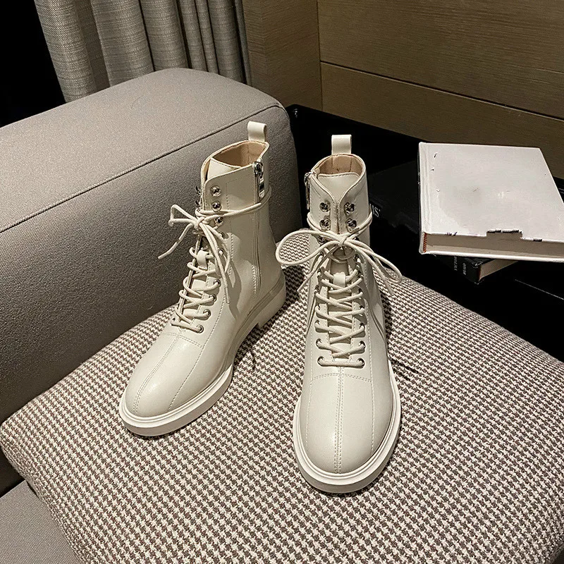

2020 British Style Short Boots Autumn New Style Boots Women's Flat Heel Lace-up Women's Boots Fashion Women's Boots Q10-15