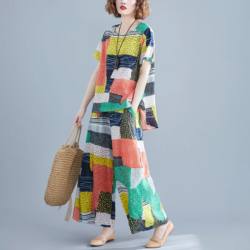 Женские комплекты размера плюс летний свободный Женский комплект большого