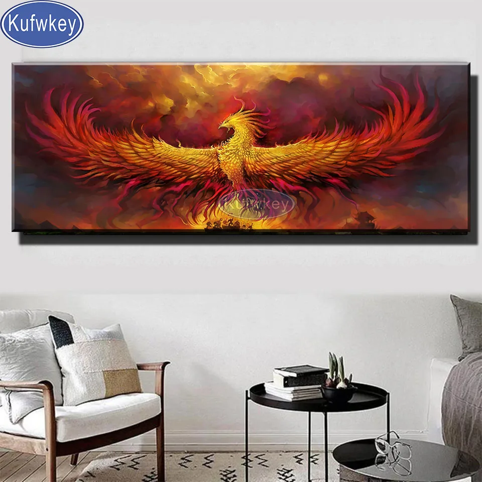 

Fiery Phoenix 5D DIY Diamond Painting Cross Stitch Kit Crystal Mosaic Diamond Embroidery Full Square Round Drill,Home Decor,