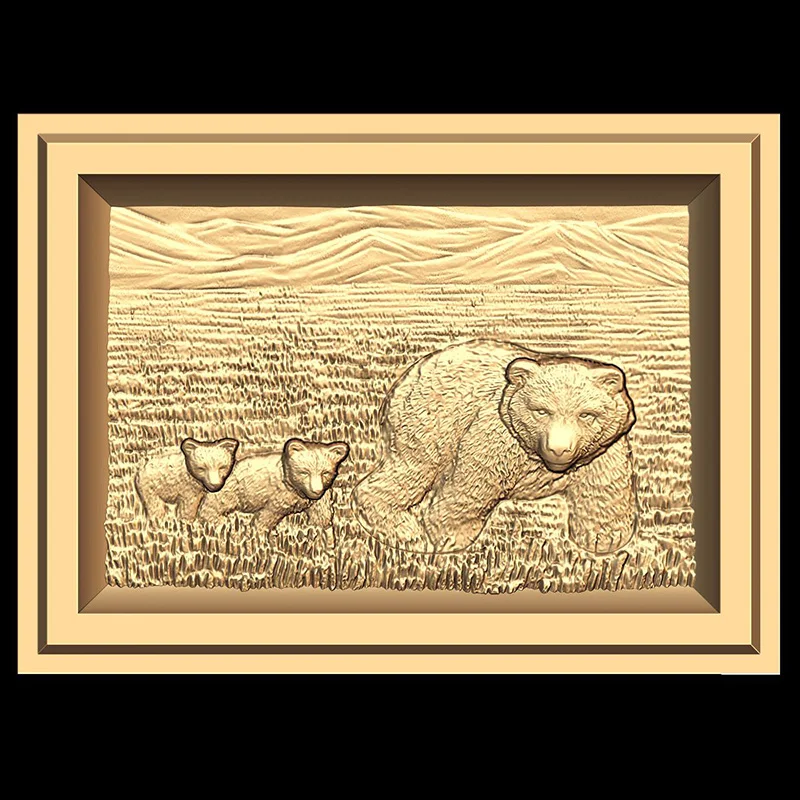 3D рельефная картина Мама и ее два медведя STL Модель для ЧПУ роутера резьбы