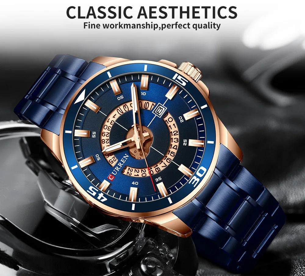 Часы наручные Curren Мужские кварцевые брендовые Роскошные Модные Спортивные