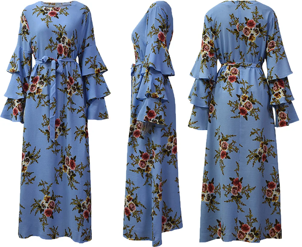 

Ramadan Turkey India Muslim Women Dress Floral Print Abaya Duabi Arabic Vestidos Moroccon Kaftan Islam Clothing Jilbab Gown Robe
