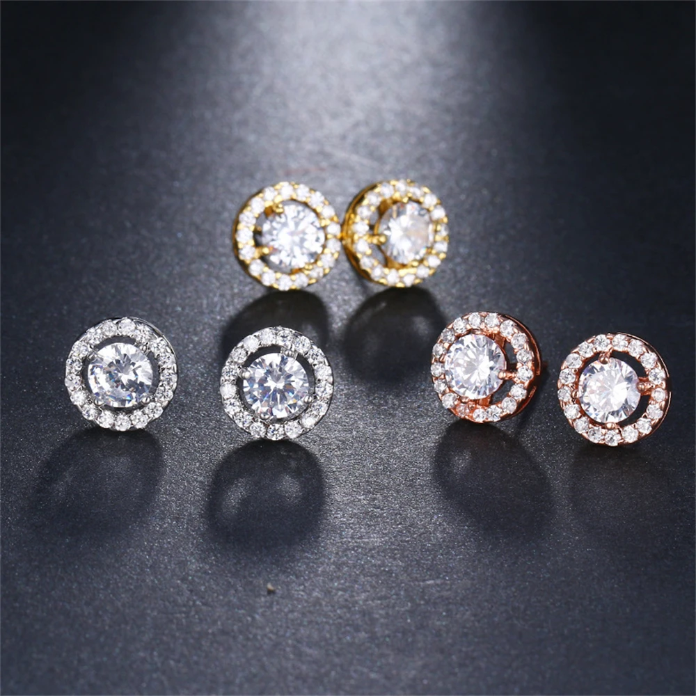 

Classical Celebrity Style Trendy 18K White Gold Plated Round Cubic Zirconia Jewelry Simulated Diamond Halo Studs Earrings
