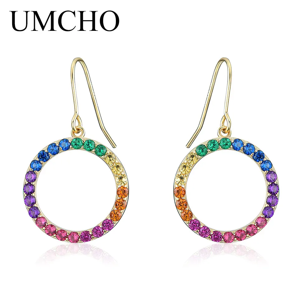 

UMCHO 925 Stetling Silver Round Drop Earrings For Women Romantic Kpop Earrings Wedding Party Gift Fine Jewelry