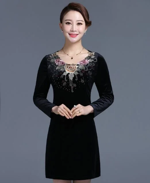 Новинка 2020 Осеннее бархатное платье большого размера для женщин среднего