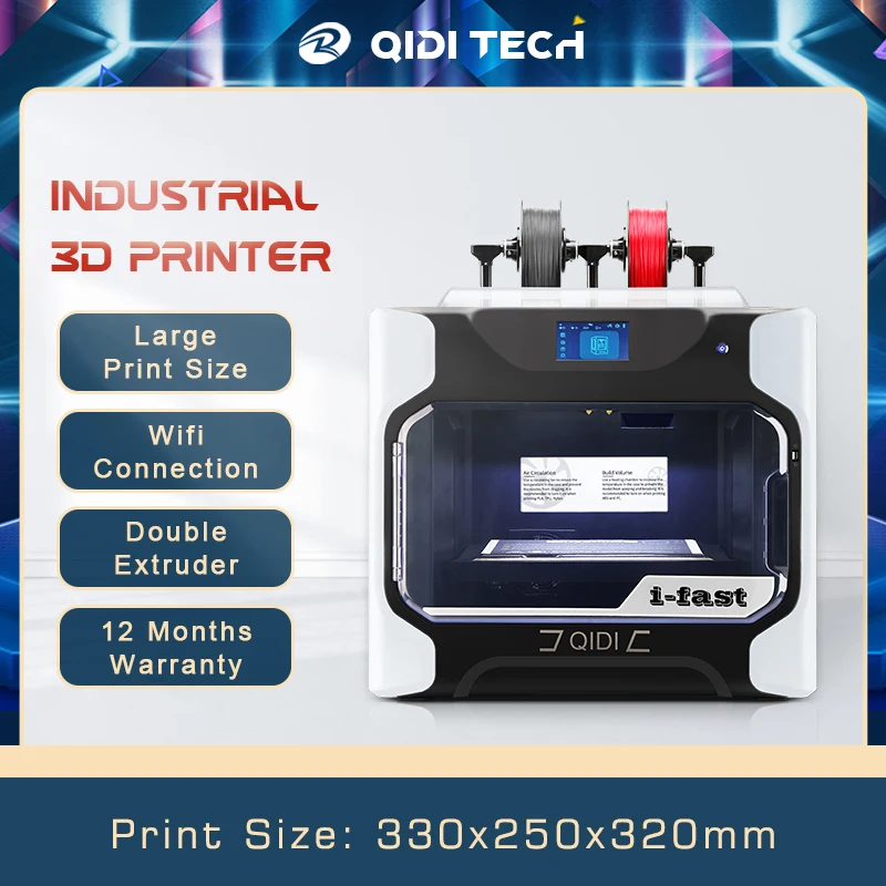 3D-принтер QIDI TECH i-fast, большой размер, 330*250*320, двойной экструдер, принт с ABS,PLA,TPU,PC, нейлон, углеродное волокно