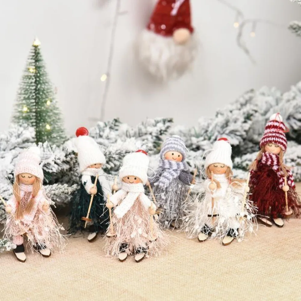 

Christmas Decoration Wooden Girl Hat Scarf Ski Tassel Ornament Pendant Family Decor Girls Child Xmas Gift