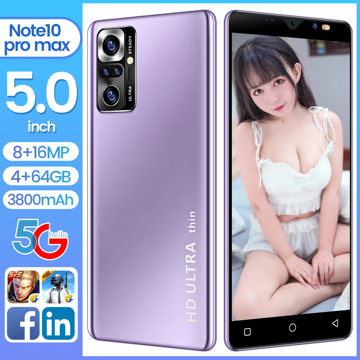 

New Product Unlocked Version Note10 Pro 5-inch Smart Phone HD Screen 6G+128G 3800 Battery Android Supports Google WiFi 5G Phones