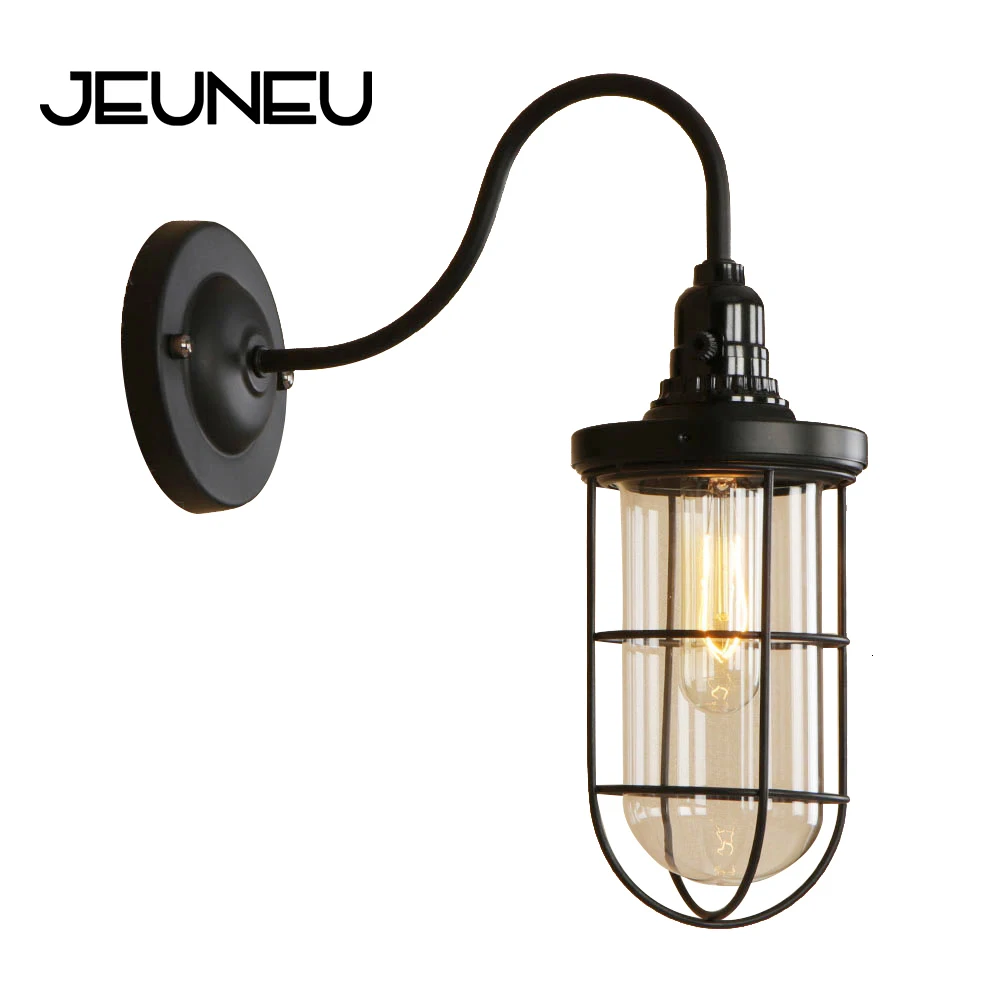 

Modern Retro Simple Country Wall Lamp Black Iron Glass Wall Light LED E27 for Living Room Restaurant Cafe Pathway Aisle Corridor