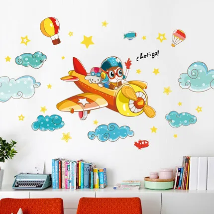 187*76 см стикер на стену маленький пилот мультфильм самолет детская комната