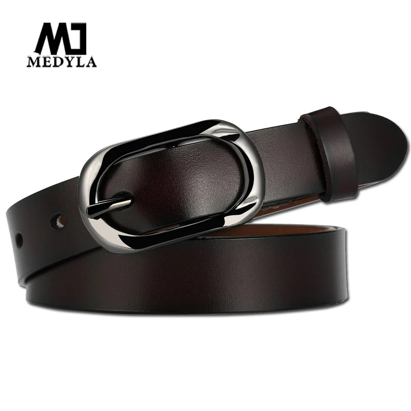 MEDYLA Casual Leather Female Belt Fashion Black Pin Buckle High Quality Natural Leather Belt for Women Jeans Decorative Belt