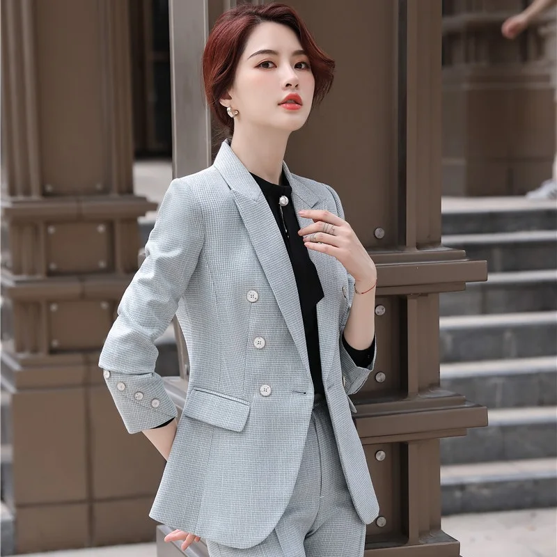 

Fashion Female Grey Blazer Women Blazer and Jacket Sets Ladies Work Wear Costumes Office Uniform Styles
