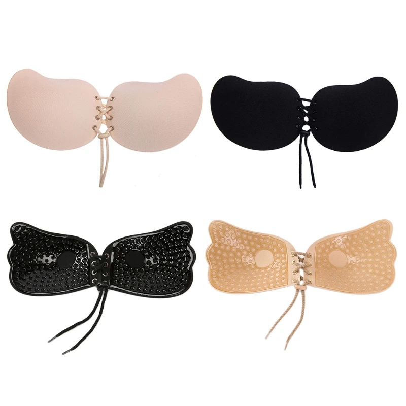 

Women Silicone Self Adhesive Push-Up Bra Strapless Backless Invisible Nipple Cover Drawstring Sticky Breast Pasties Stickers Und