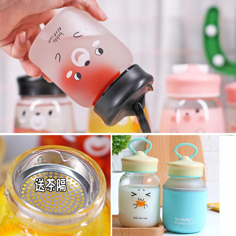 Новая Милая стеклянная бутылка для воды с чайным фильтром Kawaii кружка медведем
