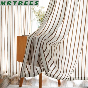 MRTREES Striped Sheer Curtains for Living Room Bedroom Voile Tulle Cortinas for Kitchen Window Treatment Home Decor Drapes