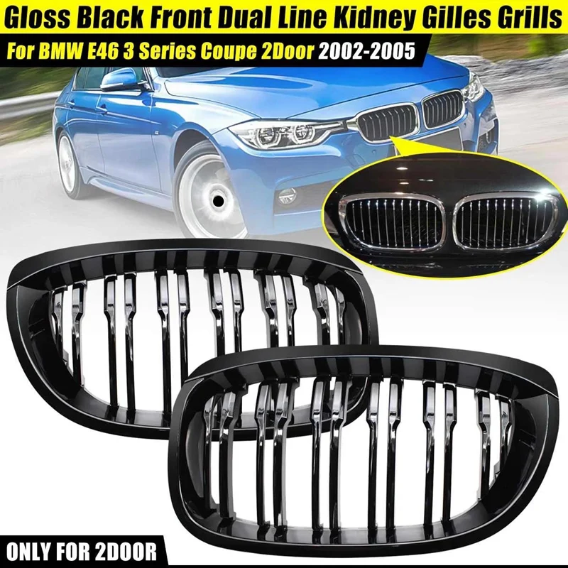 

Car Gloss Black Front Hood Kidney Double Line Grill Mesh Sport Racing Grills for BMW 3 Series E46 Coupe 2002-2005