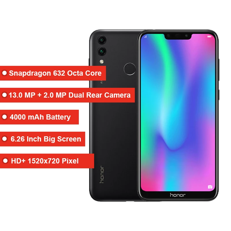 Смартфон Honor 8C с глобальной версией 4 Гб ОЗУ 32 ПЗУ четыре ядра 6 26 ''HD + полный