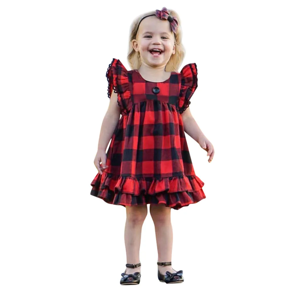 Детское платье принцессы для маленьких девочек милое клетчатое с рукавами