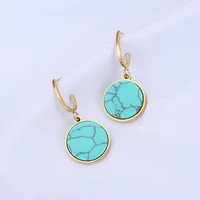 simple fashionable design stainless steel earrings imitation marble round turquoise titanium steel earrings earrings in stock
