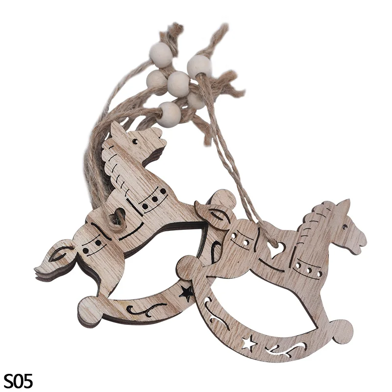 3/6pcs Christmas Wooden Pendant Wooden Hollow Snowflake Christmas Tree Hanging Decor For New Year Xmas Party Ornaments Kids Gift - Цвет: 3pcs S05