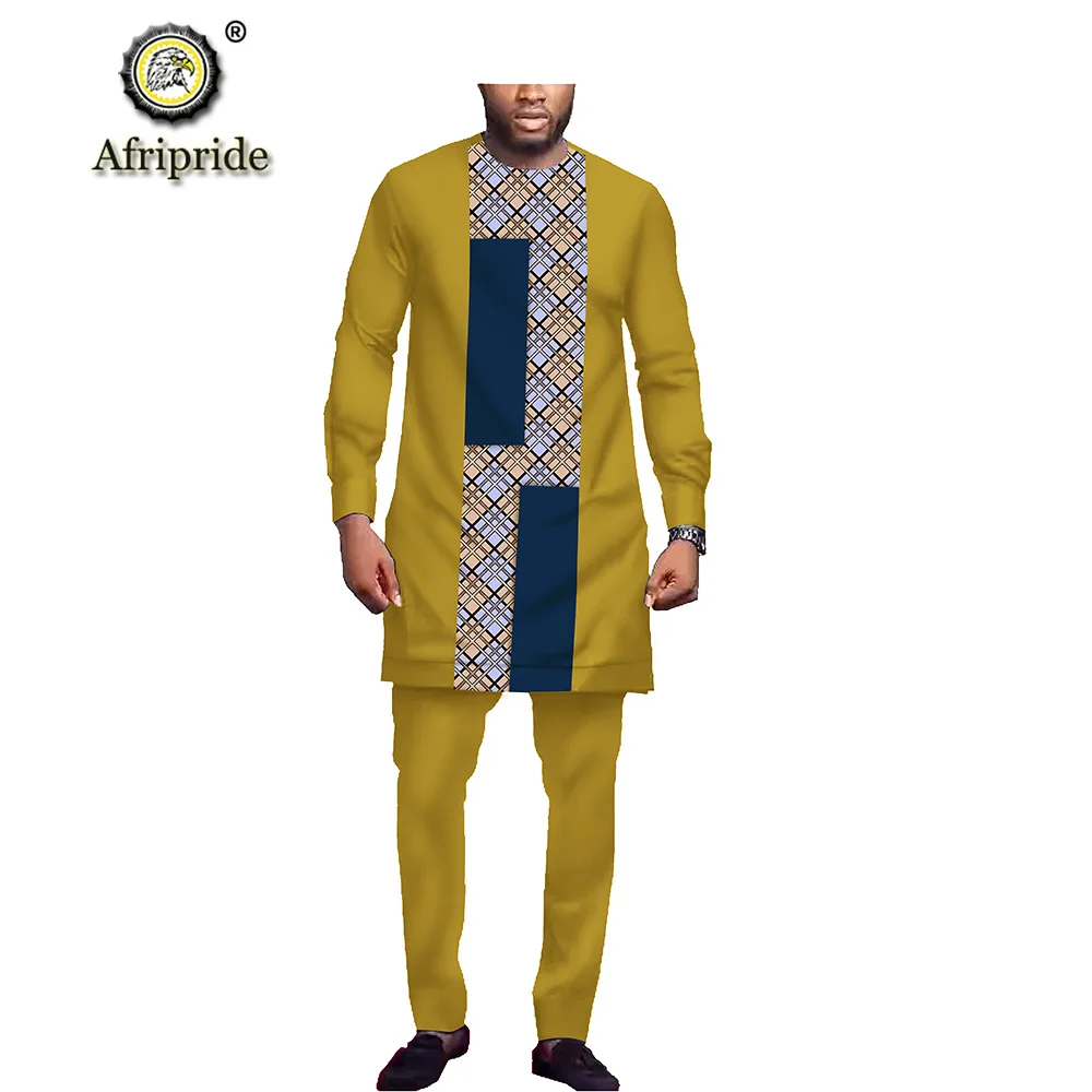 2019 African Men Traditional Clothing Set Dashiki Print Coats+ Ankara Pants Set Tracksuit Blouse Outwear AFRIPRIDE S1916038