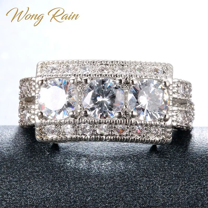 Wong Rain Винтажное кольцо из 100% серебра 925 пробы с белым топазом обручальное