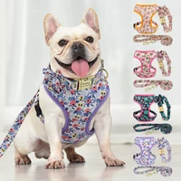 3pcslot personalized dog collar printed puppy chihuahua collar harness leash set for small dogs cats french bulldog pug harness