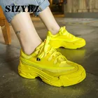 Дышащие кроссовки на платформе, модные летние сетчатые женские туфли, повседневные мягкие желтые туфли на толстой подошве, женские оранжевые