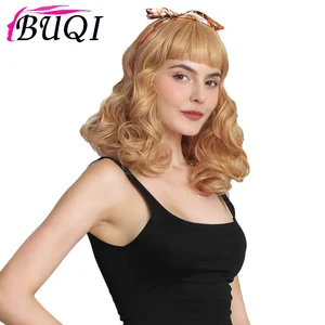 Короткие волнистые синтетические парики в стиле ретро с вьющейся челкой, розовые, черные, золотые, рокабилли, винтажные парики для женщин на каждый деньдля вечеринокдля косплея