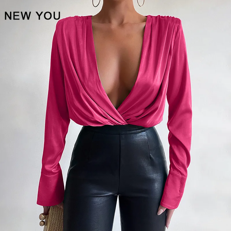 

Женский офисный комбинезон с V-образным вырезом и длинным рукавом