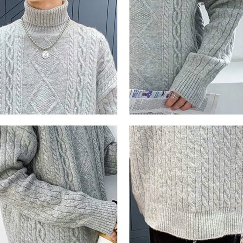 

Men Turtleneck Sweaters Solid Simple Loose Criss-cross All-match Knitted Pullover Korean Fashion Style Trendy Students Leisure
