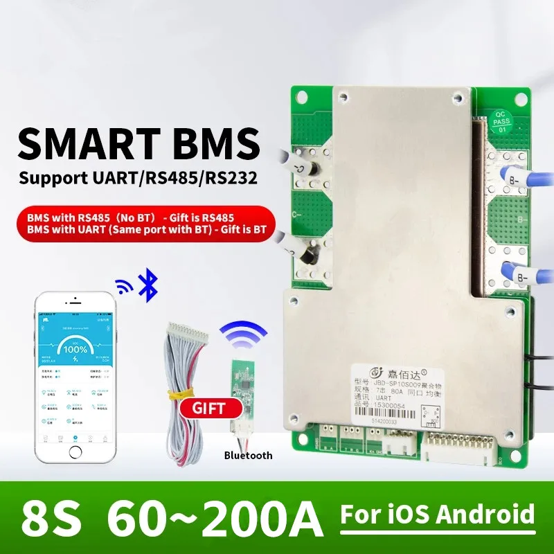 Балансировка JBD Smart BMS 8S 24 В 60 А 80 29 2 а LiFePO4 с Bluetooth UART NTC для солнечной системы EV Bike |