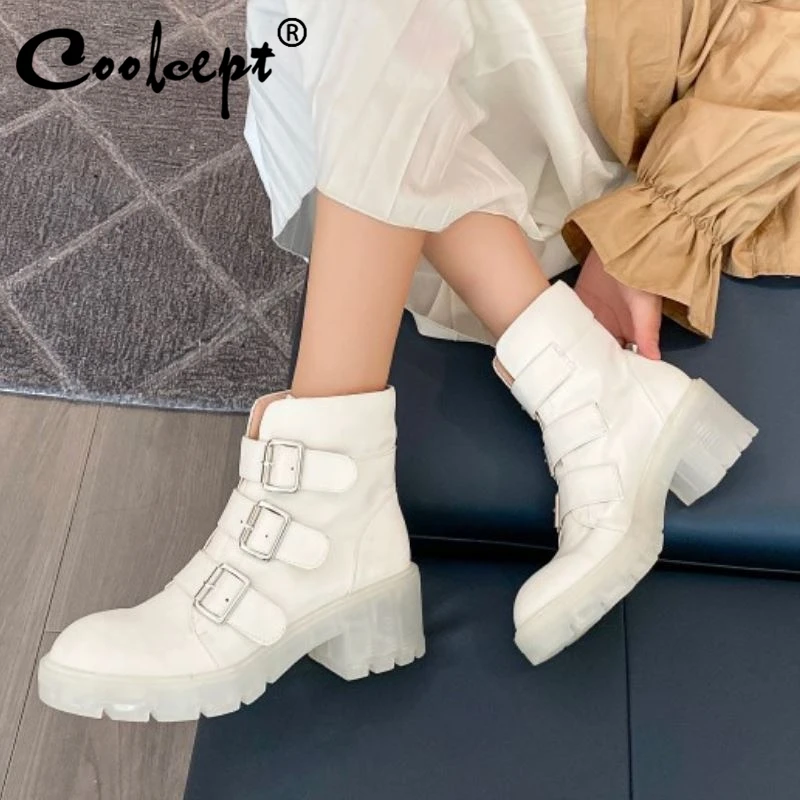 

Женские ботильоны Coolcept с пряжкой на толстом каблуке, женские короткие ботинки, модная крутая зимняя Осенняя обувь, женская повседневная обу...
