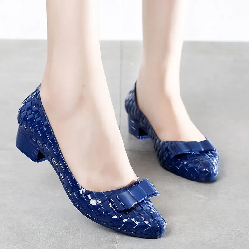 

Sapatos Femininas Women Cute Bow Tie Light Weight Anti Skid Beach Heel Shoes Lady Casual Sweet Pointed Toe Slip on Shoes E9644