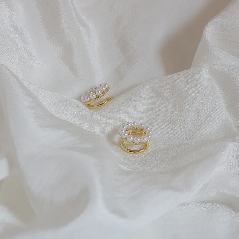 Золотистые круглые жемчужные Клипсы-манжеты для ушей из искусственного жемчуга