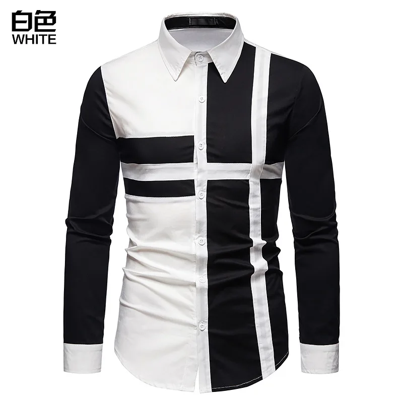 

Men's shirt, new European men's shirt, splicing long sleeve shirt, men's shirt, fashion shirt,