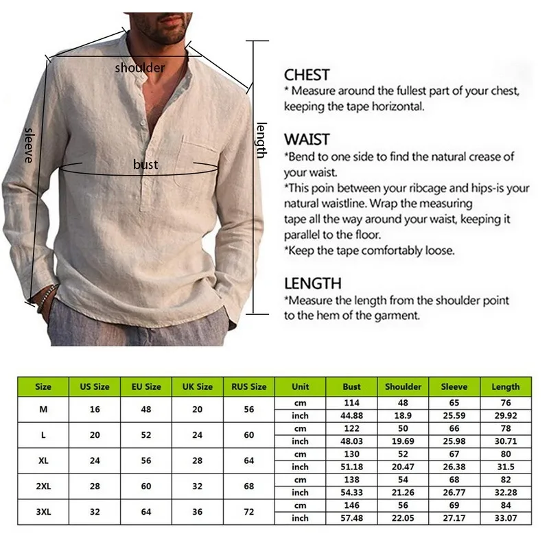 

New Men's Fashion Linen Shirt Casual Long Sleeve V Neck Summer Beach Loose Tee Tops Solid Color T Shirts 2021