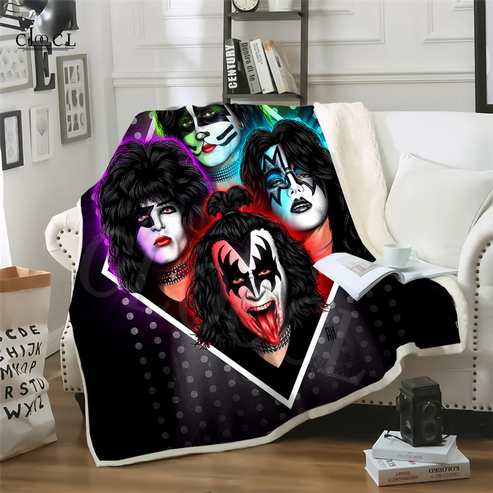 Дорожное теплое плюшевое одеяло KISS Band из тяжелого металла с 3D рисунком демона