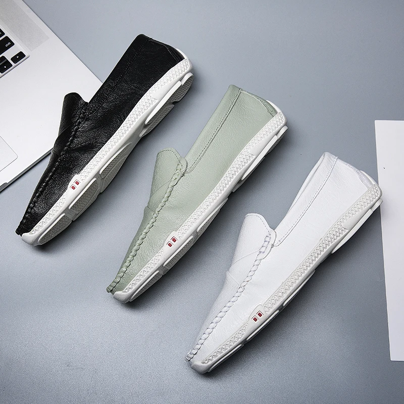 

Leather Men Casual Shoes Brand 2020 Mens Loafers Moccasin Shoes Breathable Slip On Driving Shoes Soft Flat Shoes White Lofars