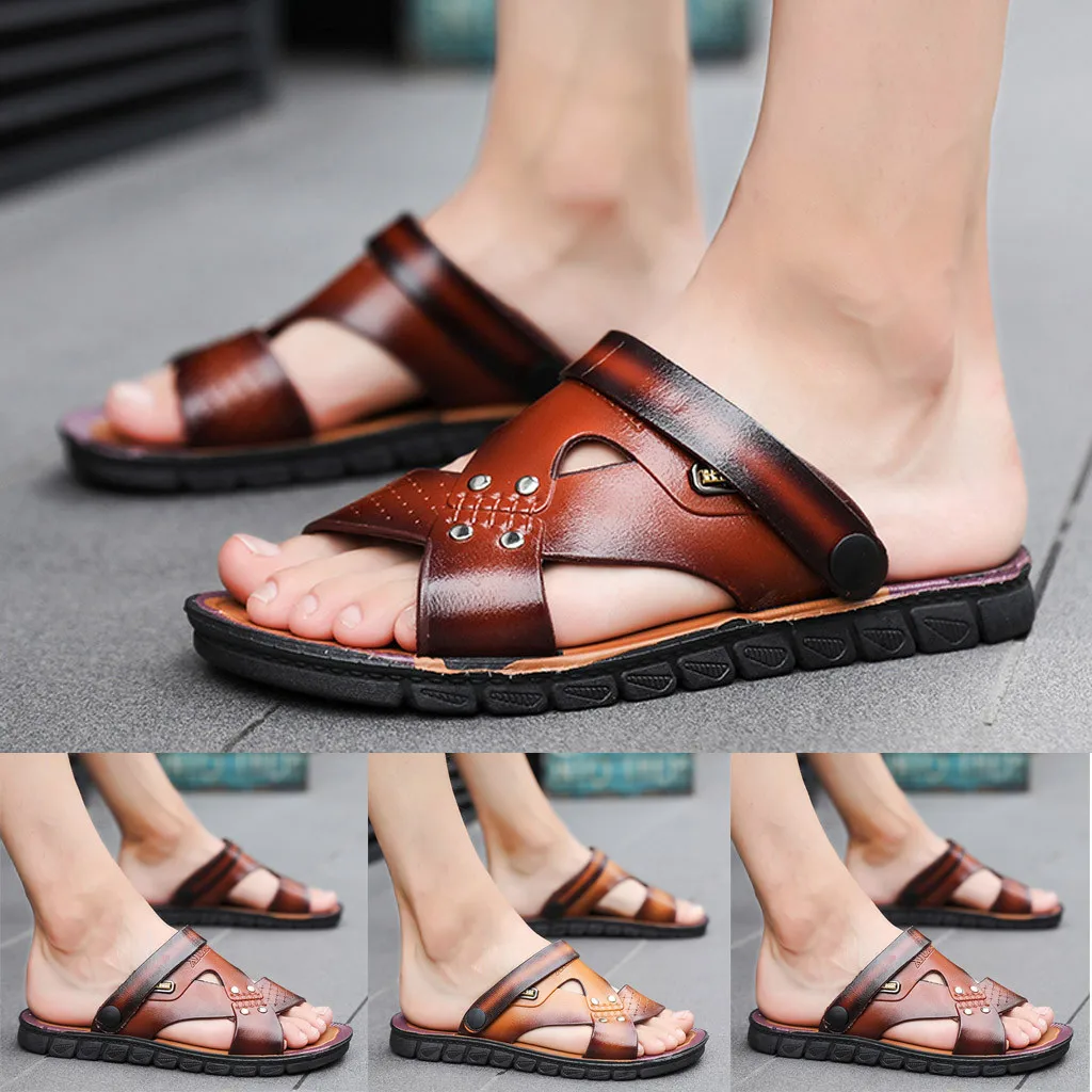 

New 2020 summer men's large size casual sandals British men's leather beach sandals students open toe flat shoes