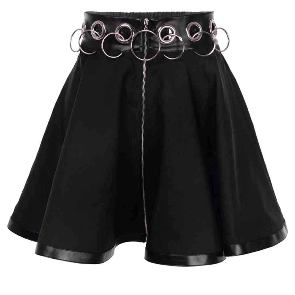 

Women Sexy Mini Skirt Gothic Punk Black Zipper Hollow Out A-Line Short Mini Skirt falda de mujer jupe femme spodnica damska